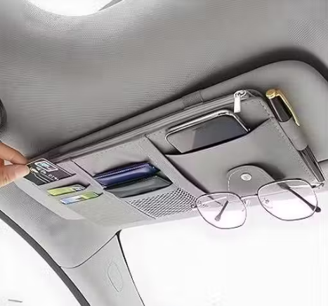 Car Sun Visor Organizer Auto Interior Accessories Pocket, Sunglasses Holder Car Truck Visor Storage Pouch for Cards, Pens and Document (Grey)